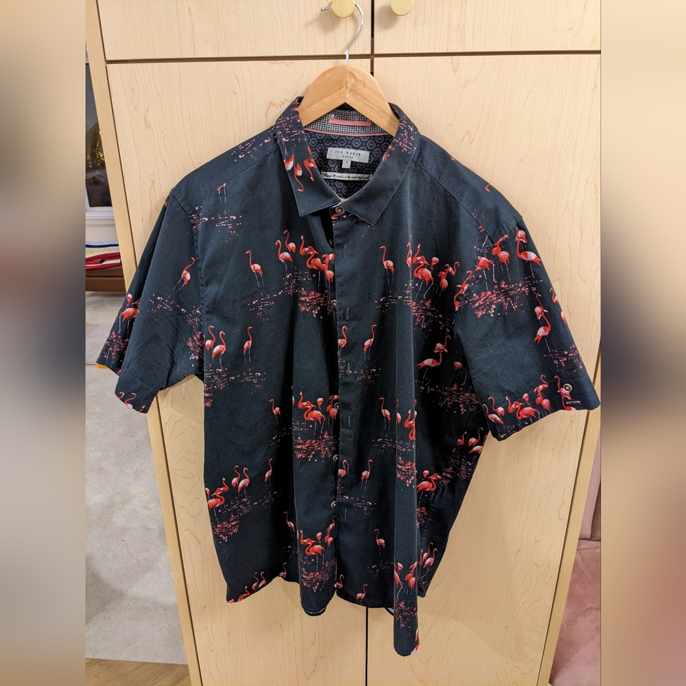 Ted Baker Flamingo Print Short Sleeved Button